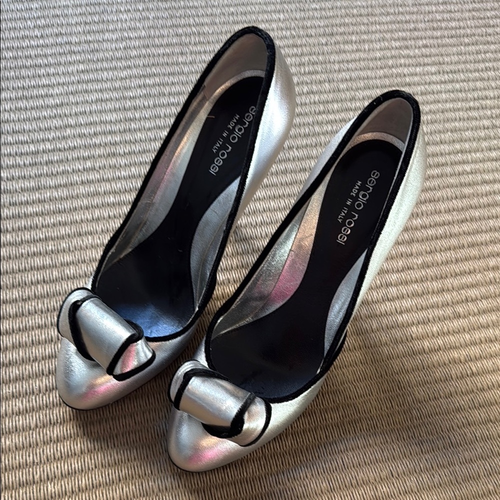 Sergio Rossi Silver and Black heels with Bow